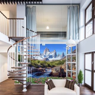 Serene Mountaineous Window View Wallpaper Mural