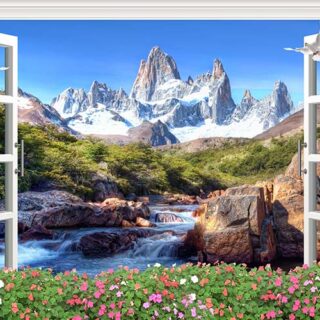 Serene Mountaineous Window View Wallpaper Mural