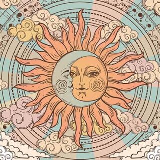 Vintage Sun and Moon Face Signs Wallpaper Mural