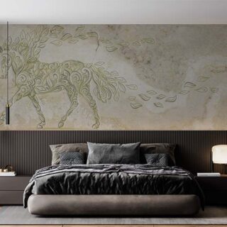 Ashwa, Premium Carved Foliage Horse Wall Mural Wallpaper