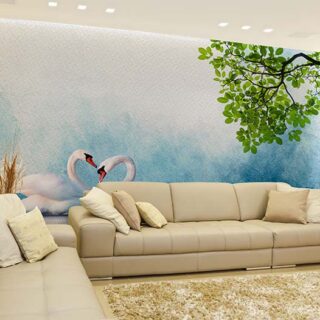 Angsa, White Swan Couple Art Wallpaper Mural