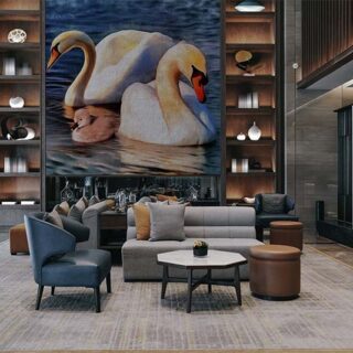 Gulbis, Modern Oil Painting of Swan Family Wallpaper Mural