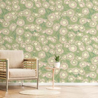 Mint Green Blooming Pastel Wild Meadow Wallpaper Mural