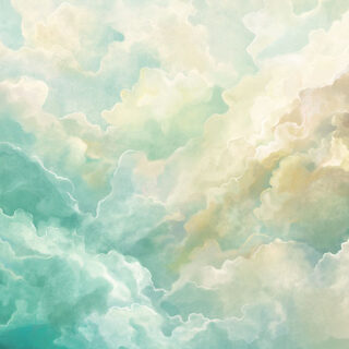 Mint Green, Turquoise, and Champagne Clouds Painting Wallpaper Mural