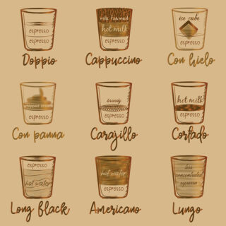 Different Coffee in Vintage Style Drawing Wallpaper Mural