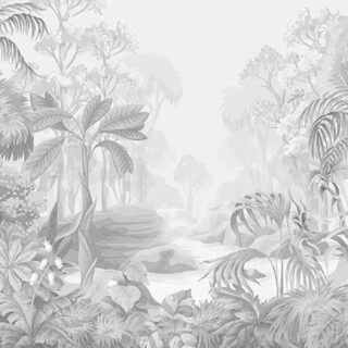 Monochrome Jungle Landscape Wallpaper Mural