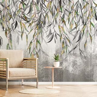 Shabby Chic Grunge Hanging Leaves Wallpaper Mural