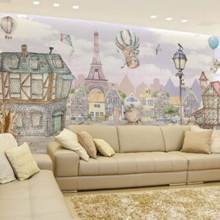 Cute Animals in Paris Kids Wallpaper Mural