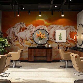 Beautiful Seven White Horses Art Wallpaper Mural