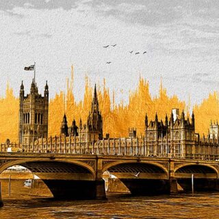 Modern Painting of Golden View of Big Ben Wallpaper Mural