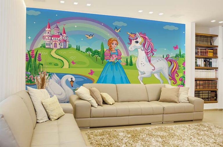 Beautiful Princess with White Unicorn and Swan Wallpaper Mural ...
