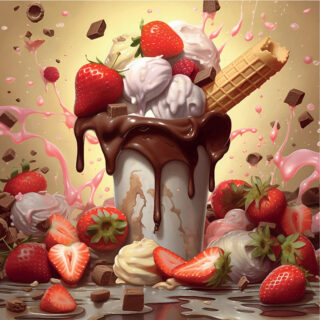 Sweet Vanilla Ice Cream Lots of Strawberries Wallpaper Mural
