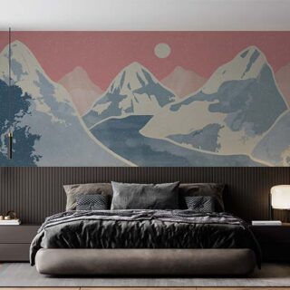 Mid century Modern Mountain Landscape Wallpaper Mural