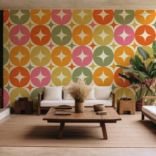 Mid Century Modern Retro Starburst Circles Wallpaper Mural