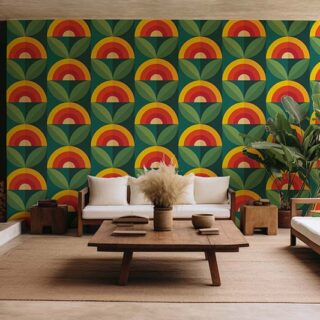 Mid-century Fruits and Leaves Pattern Wallpaper Mural