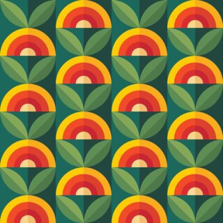 Mid-century Fruits and Leaves Pattern Wallpaper Mural
