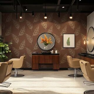 Botanical Leaves Pattern on Mocha Mousse Wallpaper Mural