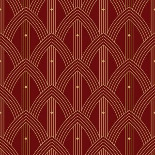 Elegant Art Deco Maroon Gold Pattern Wallpaper Mural