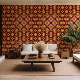 Maroon Gold Luxury Motifs Wallpaper Mural