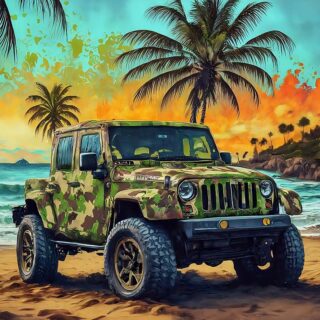 Off Road Camo Jeep Painting Wallpaper Mural