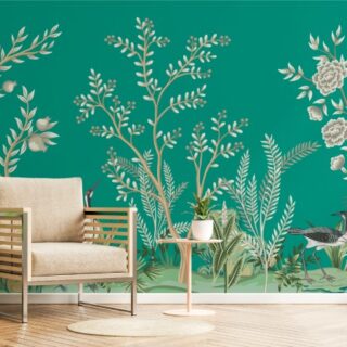 Sea Green Vintage Chinoiserie Garden Wallpaper Mural