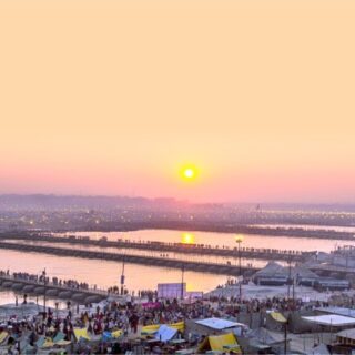 Kumbh Sunset Cityscape Ganga River Wallpaper Mural