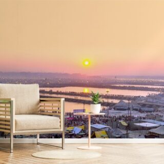 Kumbh Sunset Cityscape Ganga River Wallpaper Mural