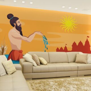 Kumbha Spiritual Guru Sadhu Praying in Ganga Wallpaper Mural