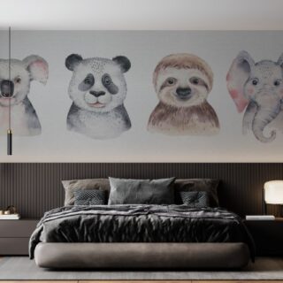 Baby Panda, Sloth, Giraffe and Koala Wallpaper Mural
