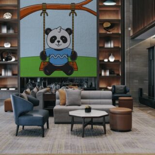 Cute Cartoon Panda Playing Swing Wallpaper Mural