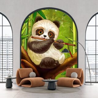 Cute Panda Cub Playing Flute Wallpaper Mural