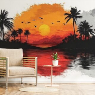 Mesmerizing Tropical Island Sunset Scenery Wallpaper Mural