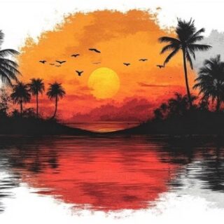 Mesmerizing Tropical Island Sunset Scenery Wallpaper Mural