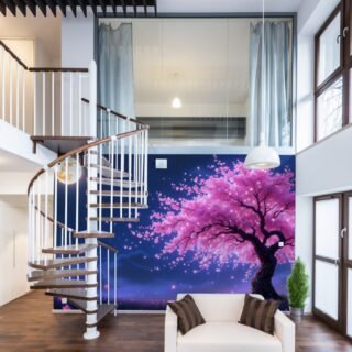 Sakura Tree in Beautiful Night Wallpaper Mural