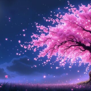 Sakura Tree in Beautiful Night Wallpaper Mural
