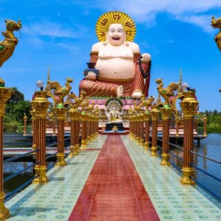 Wat Plai Laem Temple Laughing Buddha Statue Wallpaper Mural