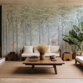 Beautiful Soothing Green Forest With Forest Animals Wallpaper Mural