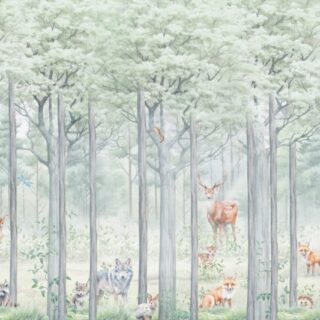 Beautiful Soothing Green Forest With Forest Animals Wallpaper Mural