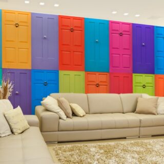 Colourful English Doors Patchwork Wallpaper Mural