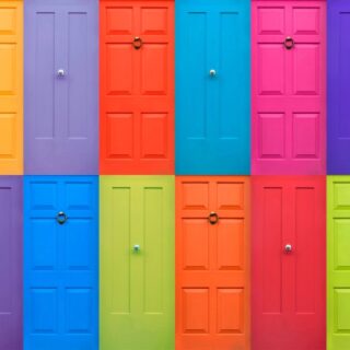 Colourful English Doors Patchwork Wallpaper Mural