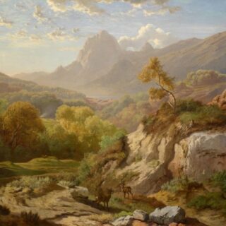 Deer in a Wide Mountain Painting By Albert August Zimmermann Wallpaper Mural