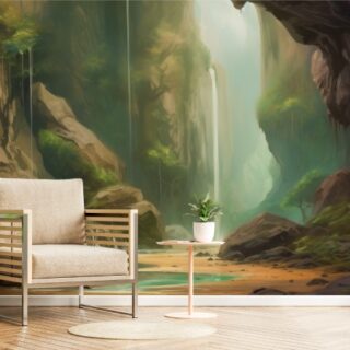 Chasm, Waterfall Cave Painting Wallpaper Mural