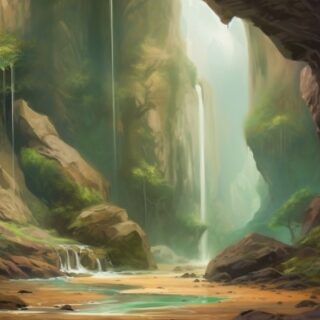 Chasm, Waterfall Cave Painting Wallpaper Mural