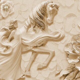 Equestrian, 3D Girl With Horse in Garden Wallpaper Mural