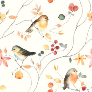 Watercolor Little Birdies Garden Wallpaper Mural