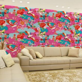 Korean Floral Motifs and Cranes Wallpaper Mural