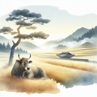Watercolor Style Serene Korean Landscape Wallpaper Mural