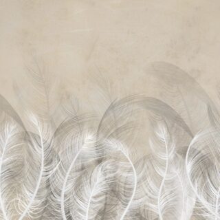 Beige Abstract Artistic Feathers Wallpaper Mural