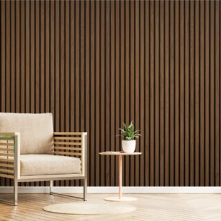 Brown Wooden Acoustic Panels Stripe Wallpaper Mural