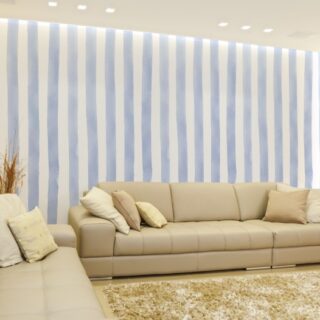 Hand Painted Style Watercolor Pastel Lavender-Blue and White Stripes Wallpaper Mural